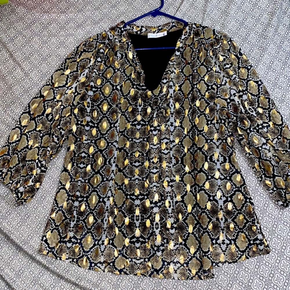 Gold and black plus size blouse